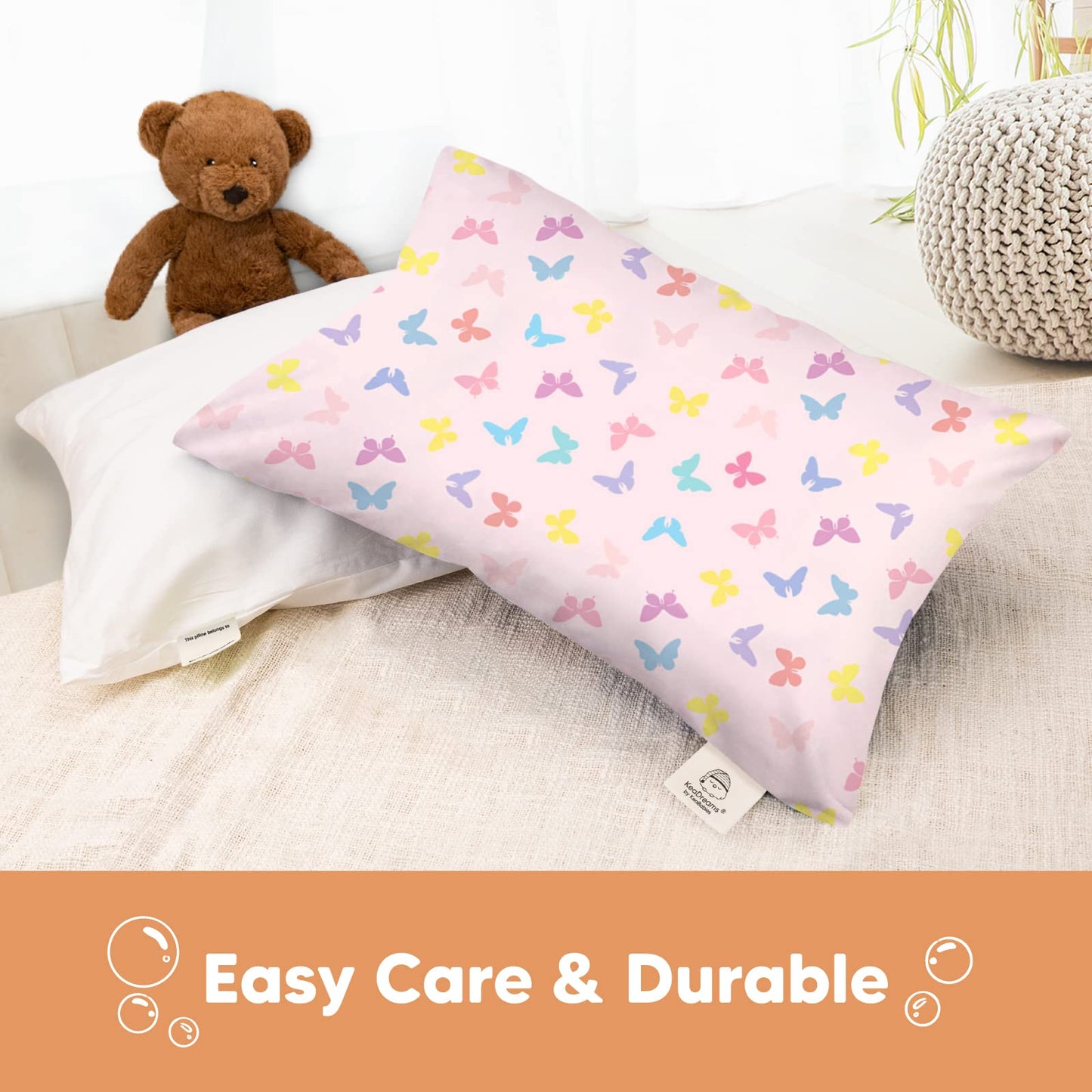 KeaBabies Toddler Pillowcase 13x18 Organic Cotton Cover (Flutter)