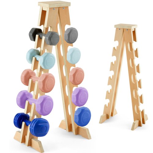 Colingmill Wood Dumbbell Weight Rack 200 Lbs Capacity 5 Tier A Frame Dumbbell Rack Stand Only Birch Plywood Compact for Women Home Gym Workout