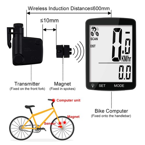 Nellvita Wireless Bike Computer, 20 Multi-Functions, Real Waterproof Bicycle Speedometer, Cycling Odometer with 3'' Large LCD Display(Simple to Read), Easy to Use