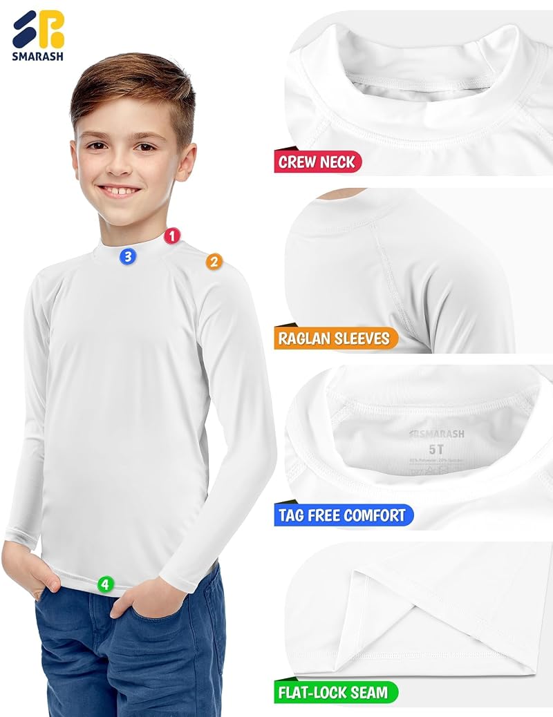 Rash Guard Swim Shirt for Kids & Toddlers UPF 50+ Long Sleeve White 3T