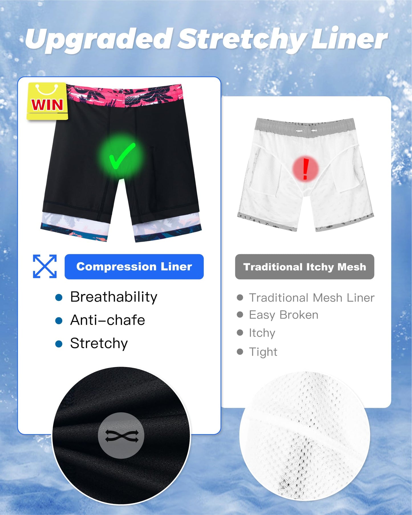 SURF CUZ 9" Mens Swim Trunks with Compression Liner Swimming Shorts 2 in 1 Stretch Quick Dry Zipper Pockets,Paradise Palms,L