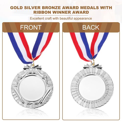 PATIKIL Award Medals, 8 Pcs First Second Third Prize Winner Medals with Neck Ribbons for Sports Events Competitions Spelling Bees, 2.5 Inch Wide, Silver
