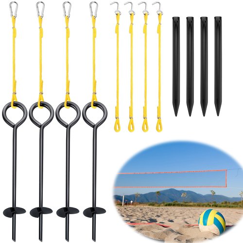 Otoolling Outdoor Volleyball Adaptor Kit with Heavy Duty Ground Stakes Auger Anchor Set for Beach Sand and Grass Volleyball Boundary Lines