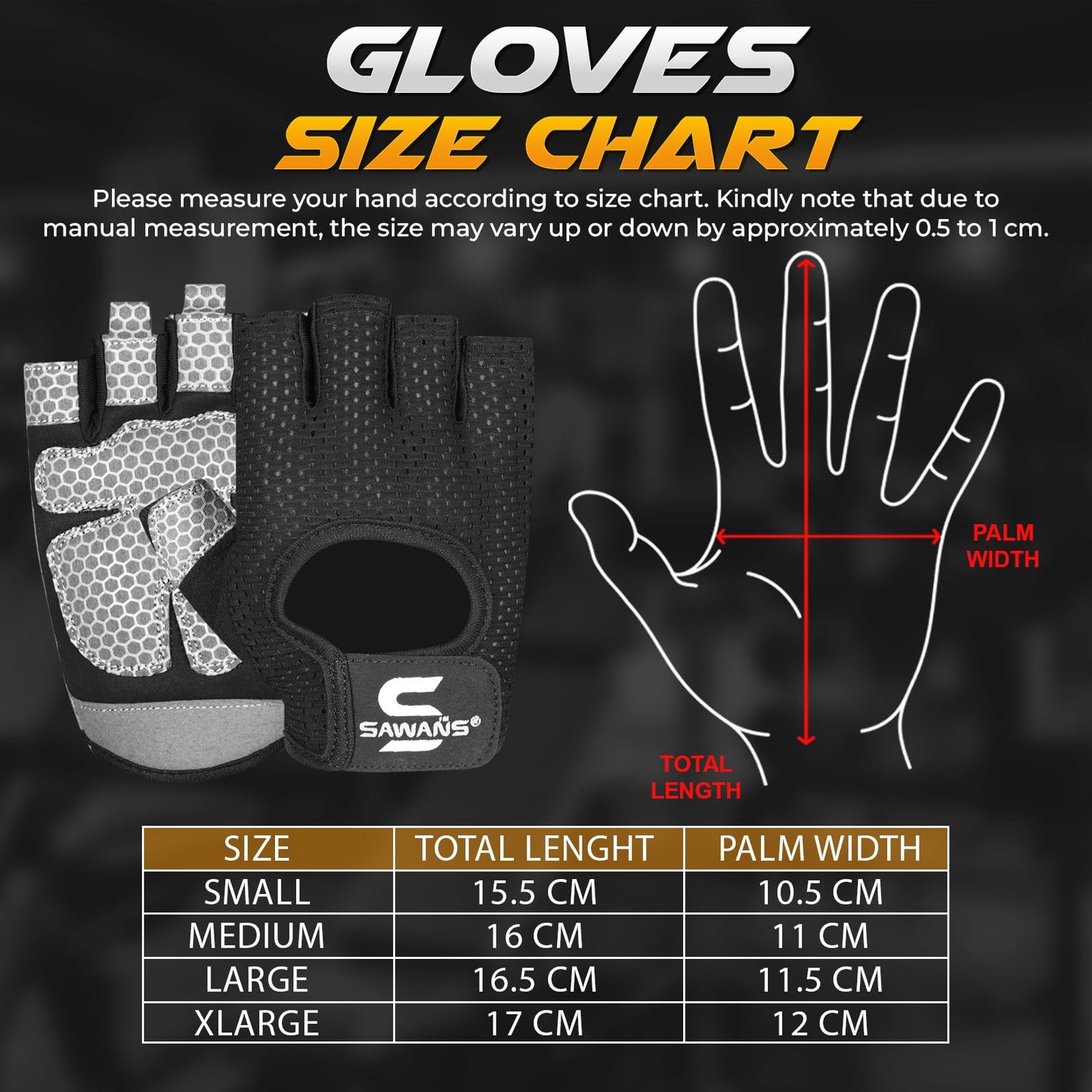 SAWANS Workout Gloves for Men and Women Weight Lifting Gloves Gym Fitness Exercise Cycling Pull ups Microfiber Lightweight Breathable Non-Slip Silicone Padded Palm Grip (Black, Medium)