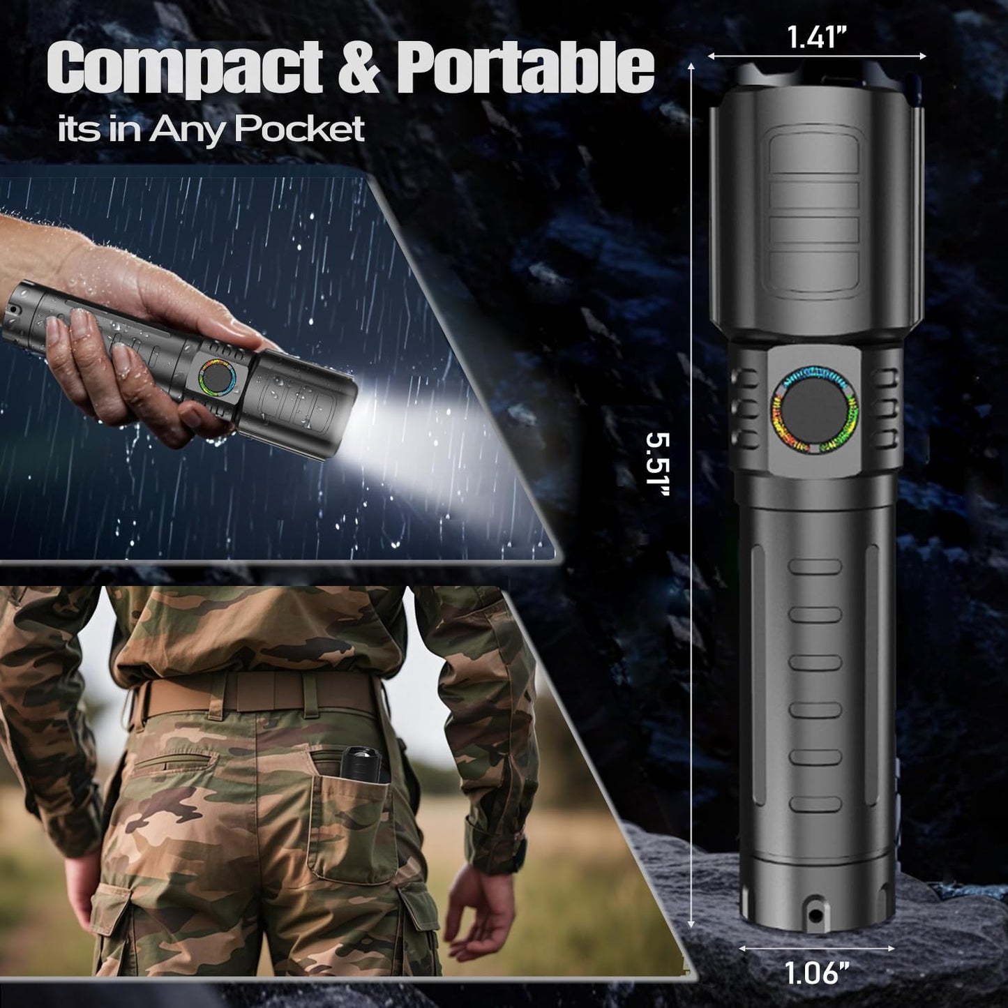 Puyinii LED Tactical Flashlight Rechargeable High Lumens 3 Modes 2 Pack