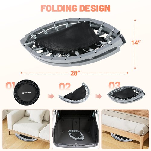 BCAN 38" Foldable Mini Trampoline Fitness Trampoline with Safety Pad,Rebounder Exercise Trampoline for Adults Indoor/Garden Workout,Max Load 300lbs