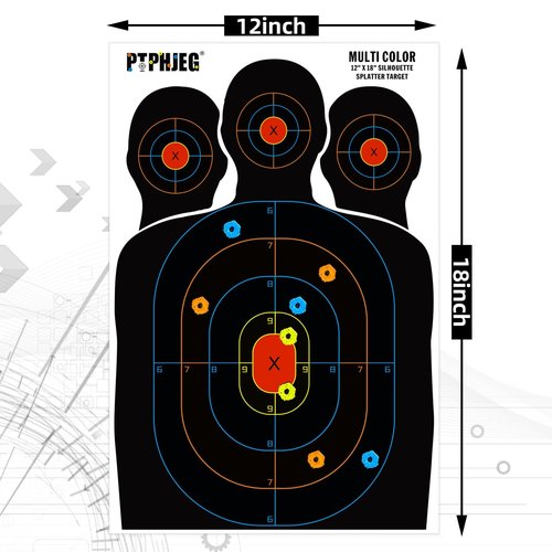 PTPHJEG 50 Paper Targets for Packet Ranges, Bulk for Hunting, Silhouette with Red Bullseye, Three Target Points (12x18 inches)