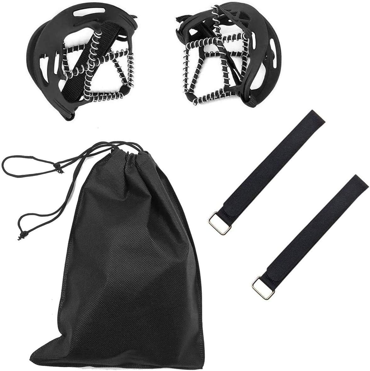 Ice Cleats, Highly Elastic Traction Cleats Grippers with Magic Tape Straps and Storage Bag, Anti Slip Walk Traction Cleats for Hiking Walking on Snow and Ice