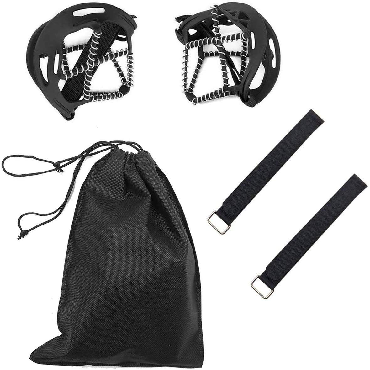 Ice Cleats,Highly elastic Traction Cleats Grippers with tape Strap and Storage Bag Anti Slip Walk Traction Cleats for Hiking Walking on Snow and Ice(L: Women10-15/Men9-13/foot length 255-297 mm)