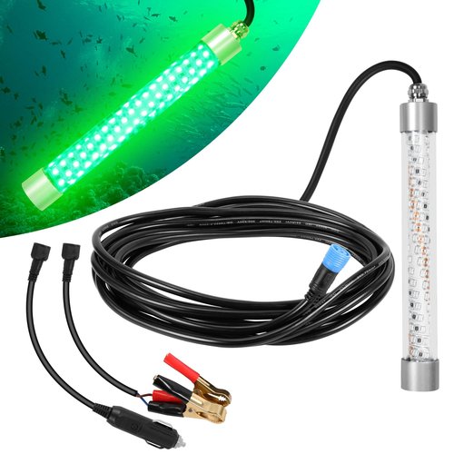 HUSUKU FS0-1 LED Underwater Fishing Light - DC12V 100W 10,000lm with 16.4ft Cord Green Night Fishing Lights, Glowing Fish Attractor, IP68 Submersible Boat Lamp for Snook Crappie Squid Shrimp