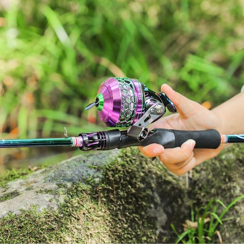 Sougayilang 5.9ft Fishing Reel Rod Combo, Two Pieces Colorful Poratble Light Weight Casting Rod with Spincast Fishing Reel for Freshwater