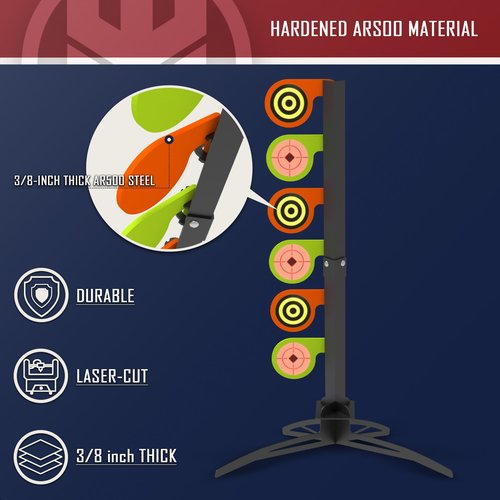 KNINE OUTDOORS AR500 Dueling Tree Target Kit, 6-Piece 3/8" Thickness Steel Paddles in 6" Diameter, Steel Target for Shooting