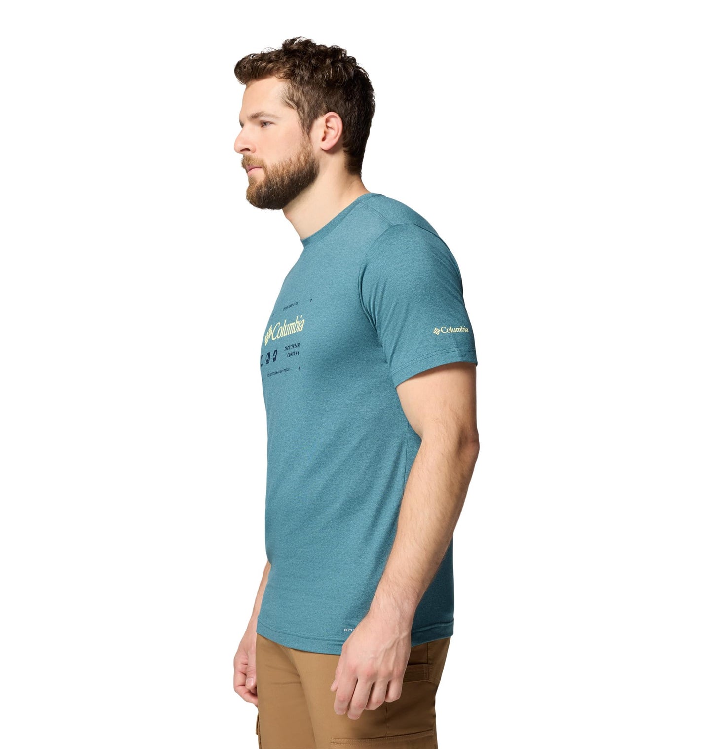Columbia Mens Kwick Hike Graphic Short Sleeve Tee, Everblue Heather/Iconic Brand, Medium