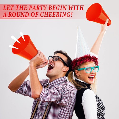 Woanger 24 Pieces Cheer Megaphone for Party Favors Sports Cheers Party Noisemaker Toys Plastic Megaphone for Party Sports Match Game Outdoor Activities (Red)