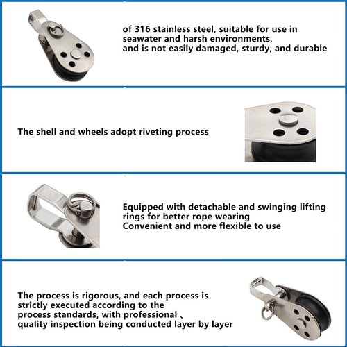 4PCS Stainless Steel Nylon Marine Pulley,Pulley Block Rope Rope Runner Kayak Pulley Single Pulley Bearing Block Rope Runner,Suitable for 0.08" to 0.32" Ropes,for Sailboats,Yachts,Ship Pulleys