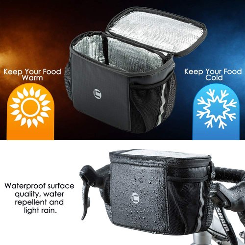 WOTOW Bike Handlebar Insulated Bag, Bike Front Phone Bag Cooler Storage Pouch With TPU Touch Screen Insulation Bicycle Frame Bag Strap On Cycling Accessories for Outdoor Hiking Travel Assistants