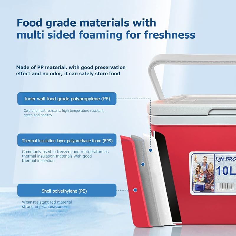 LifeBROS 11 Qt Insulated Cooler Hard Shell Lunch Box with Ice Pack - Red