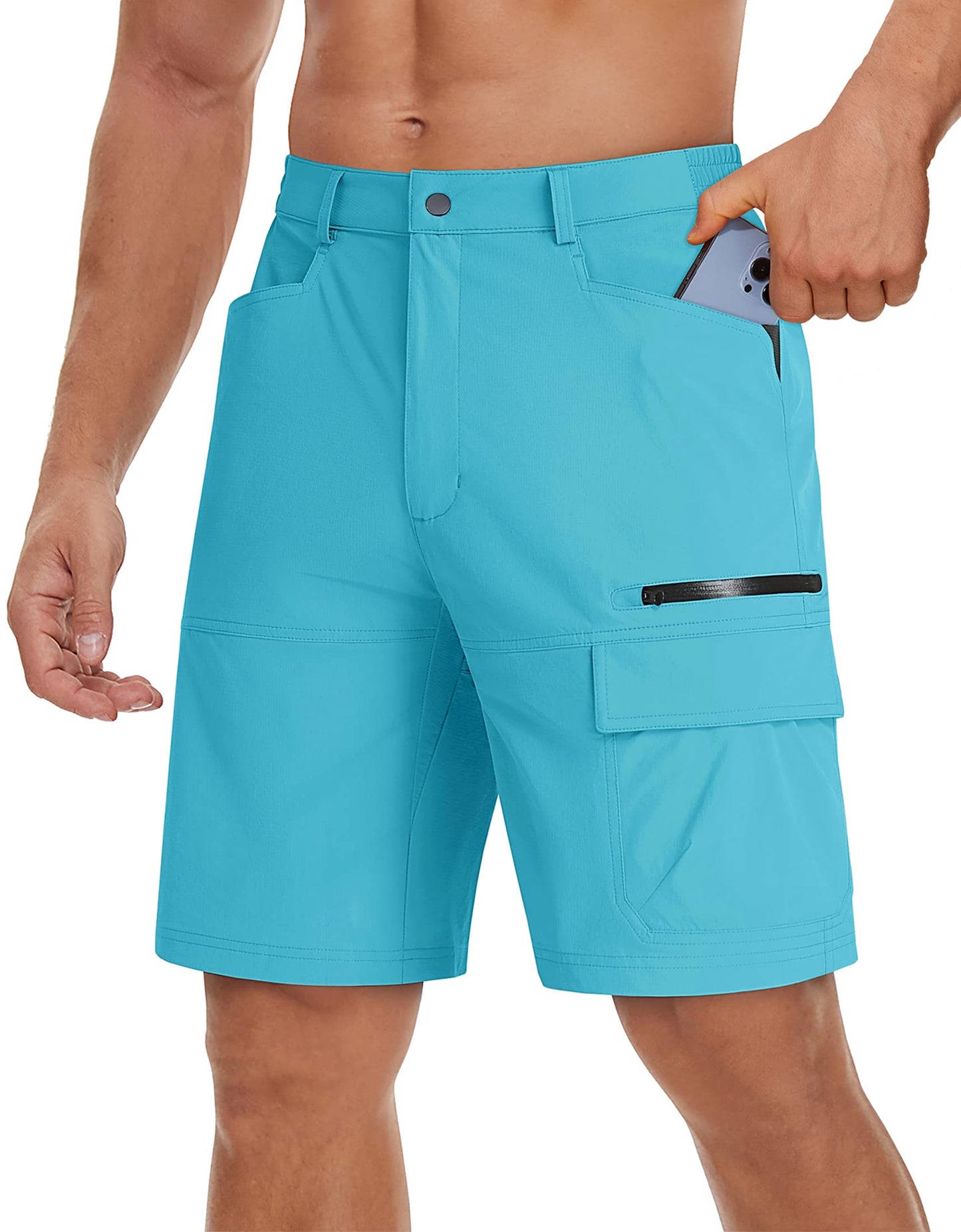 TACVASEN Shorts for Men Hiking Outdoor Shorts Quick Dry Casual Breathable Fishing Golf Dress Cargo Summer Shorts Ice Blue 38
