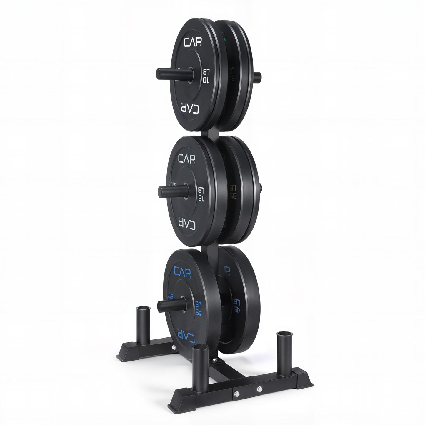 CAP 260 lb Economy Olympic Bumper Plate Set with Storage Rack, 2-Inch Olympic Plates, Medium Bounce Rubber Weight Plates with Steel Hub, 6 Weight Posts & 4 Barbell Holders for Weightlifting, Strength Training & Home Gym Workouts