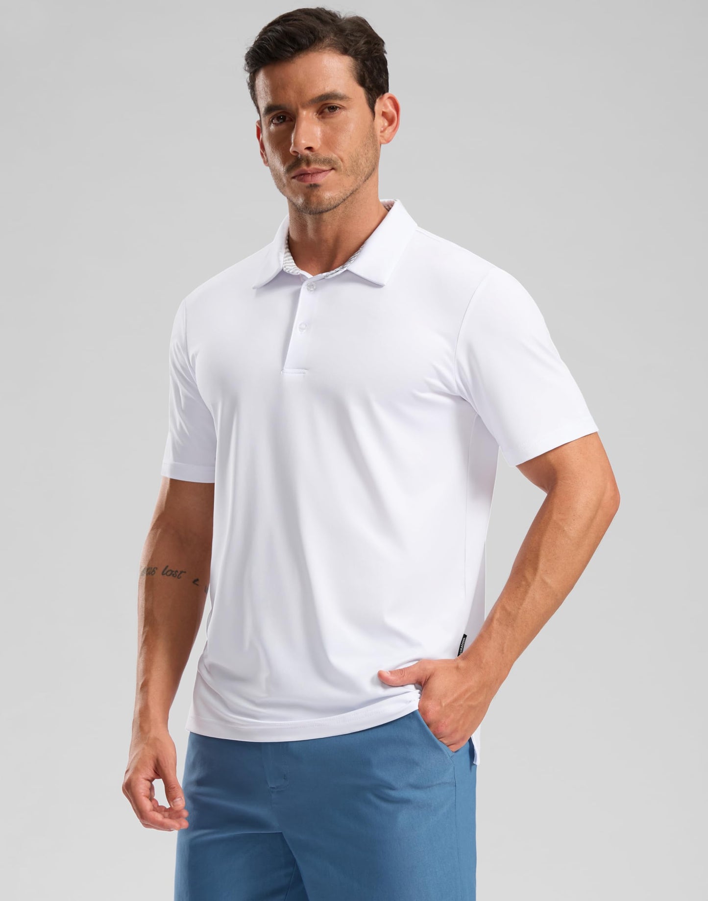 Golf Shirts Heather Polo Short Sleeve Dry Fit Lightweight Moisture Wicking Collared Shirts Casual Athletic Business (White, XL)