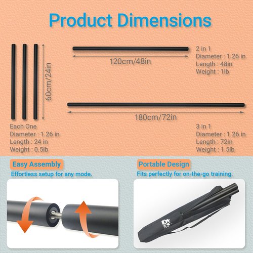 PHYSKOW 4ft & 6ft Collapsible Bo Staff – Foam-Padded Martial Arts Training Staff for Safe Practice, Portable Design with Carry Bag