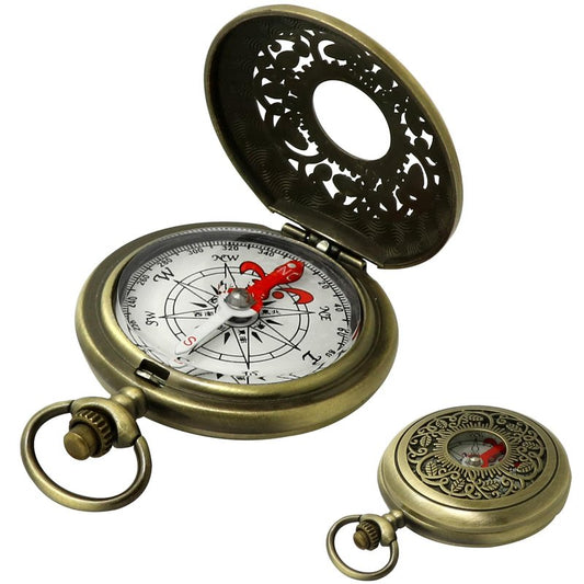 Antique Brass Compass - Waterproof Survival Compass for Hiking & Camping, Vintage Military Gift with Keychain (Kids & Outdoor)