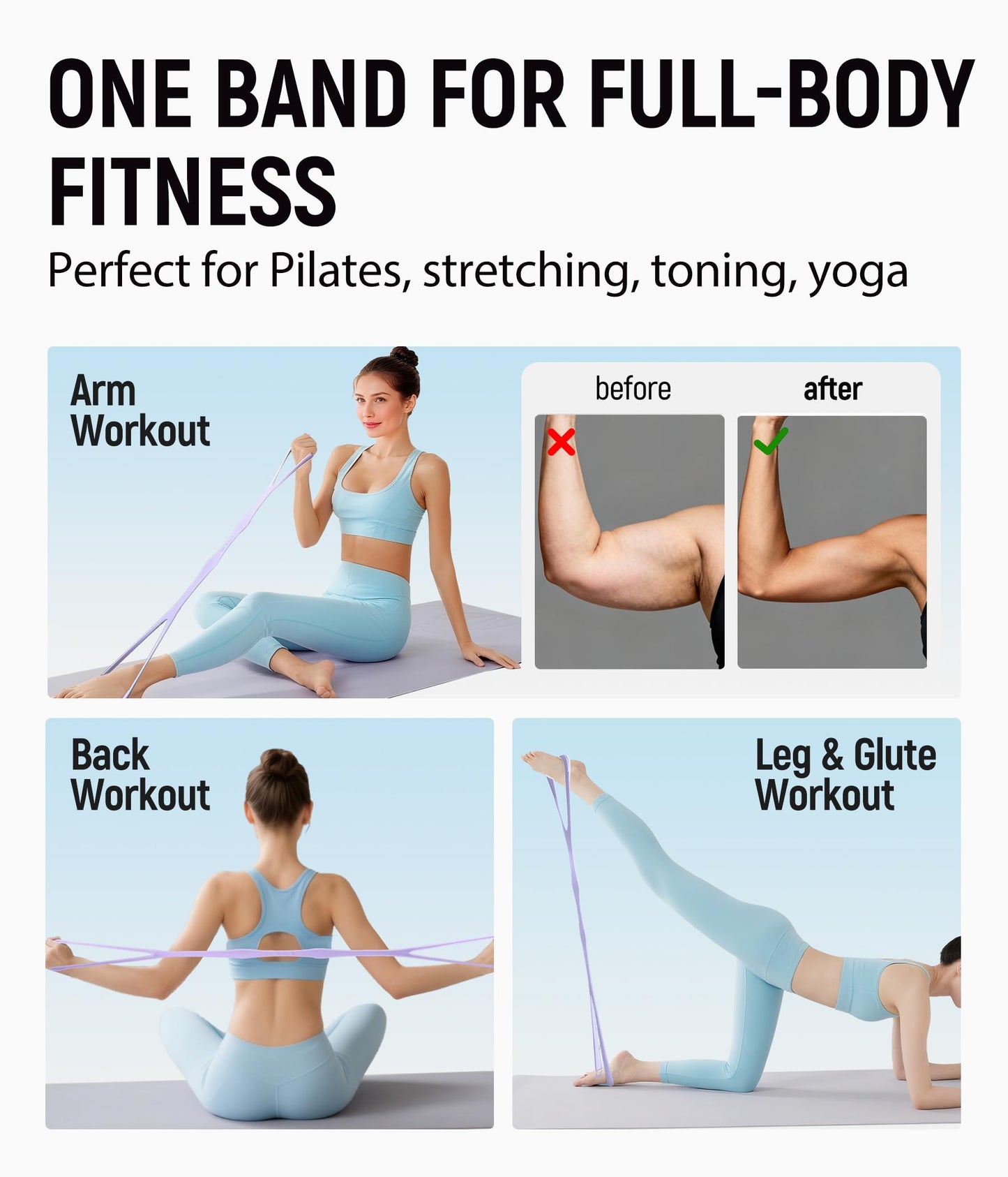 Upgraded Figure 8 Resistance Bands, Resistance Bands for Arms & Full Body Workout, Stretch Resistance Band with Handles for Yoga, Pilates, Toning, Home Fitness & Physical Therapy