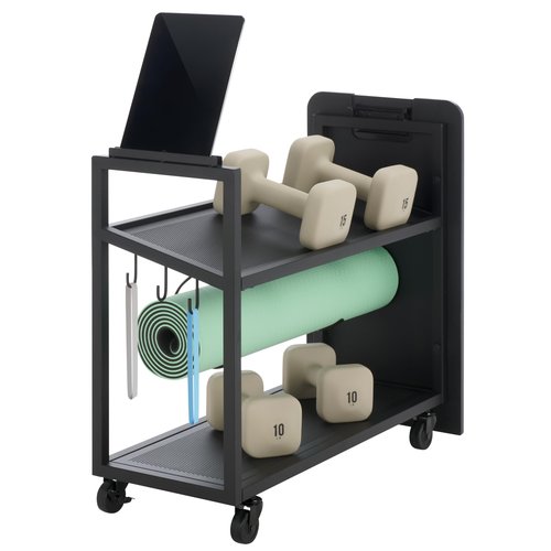SEI Furniture Sidekick Rolling Workout Equipment Rack – Hidden Weight Storage Organizer with Hooks & Shelves for Home Gym, Yoga Mat, Kettlebell, Dumbbells – Black