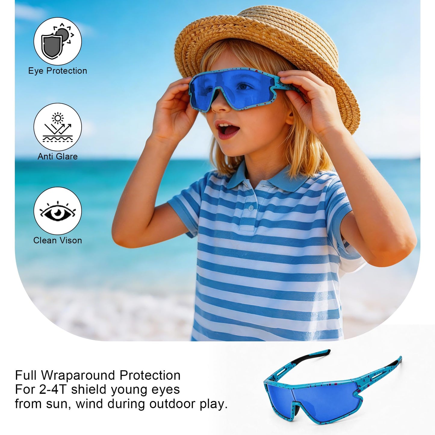 Dreammonkey Toddler Baseball Sunglasses 2T 3T 4T Baseball T Ball Lightweight UV400 Sports Cycling Shades For Boys Girls