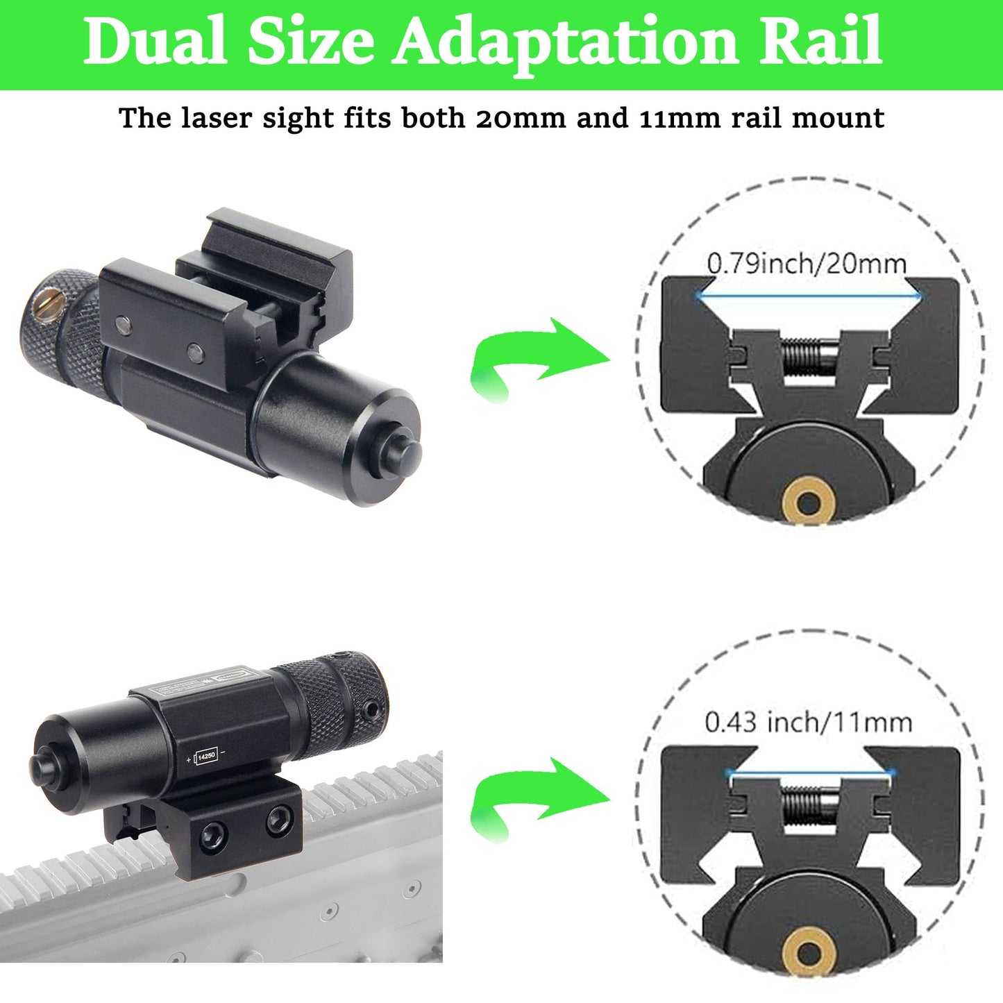 KASENTE Green Laser Sight Tactical Gun Beam Dot Scope with 20mm / 11mm Mount for Airsoft Hunting