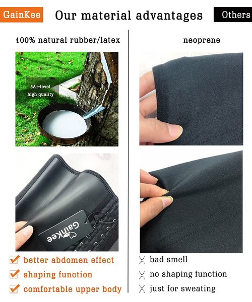 GainKee Latex Men Waist Trainer Corsets With Steel Bone Sweat Sauna Suit For Fitness (Medium)