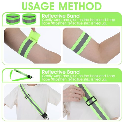 Xthrotsenk Reflective Sash for Walkingt High Visibility Reflective Running Gear with 2 Wrist Straps Night Walking Safety Gear for Night Walking Cycling Running Jogging Hiking (Green)