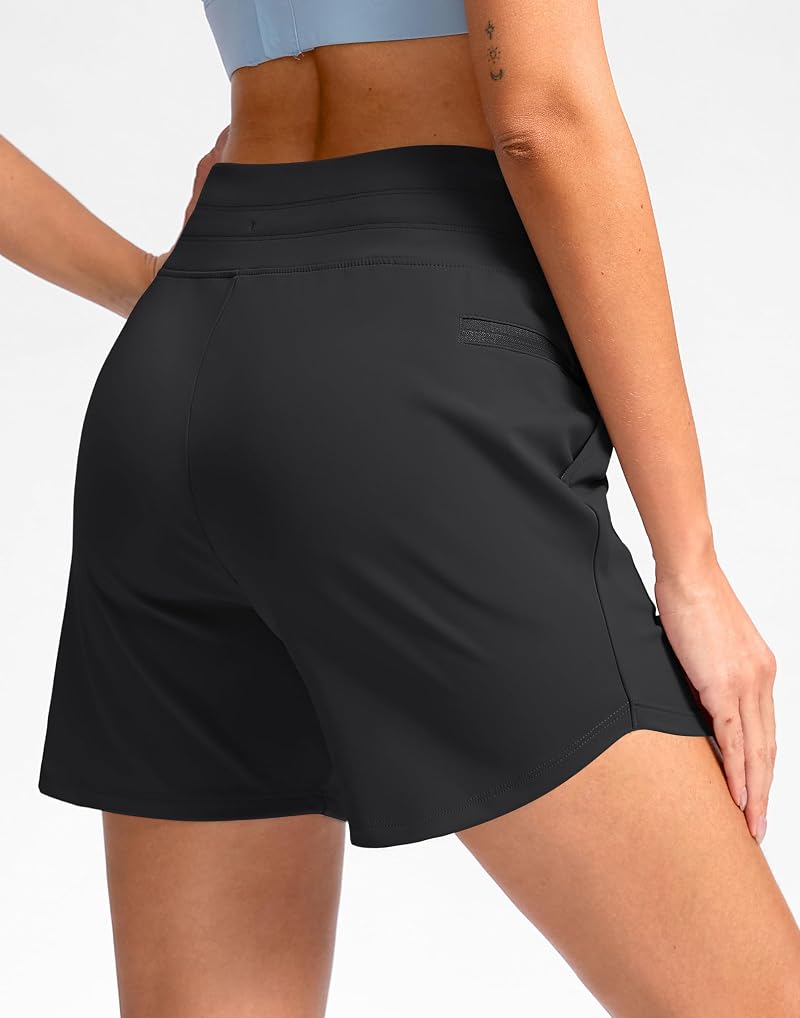 5" Athletic Running Shorts with Zip Pockets – High Waist, Quick-Dry, 19% Elastane (Variation: Black, Medium)