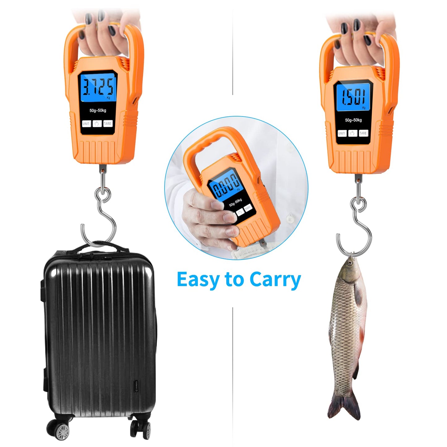 SKEAP Digital Fish Scale Hanging Scale Fishing Scale,110lb/50kg Luggage Scale,Upgrade Large Handle & Backlit LCD Display, Electronic Balance Digital Fishing Postal Scale,Orange,Fishing Gifts for Men