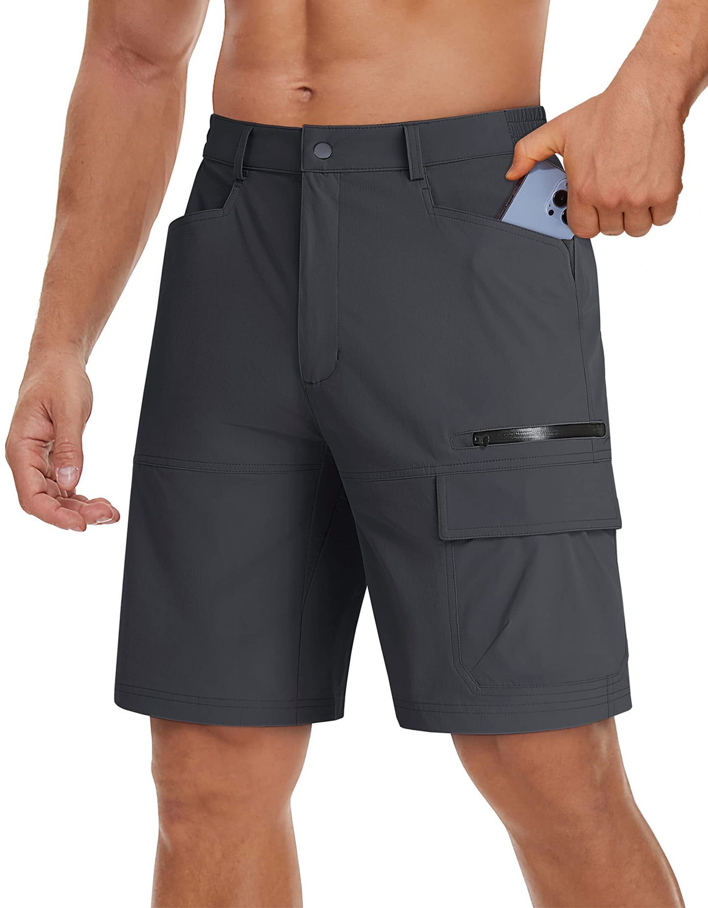 TACVASEN Mens Shorts Casual Golf Dress 10" Summer Cargo Travel Shorts Lightweight Quick Dry Water Resistant Hiking Fishing Dark Gray 32