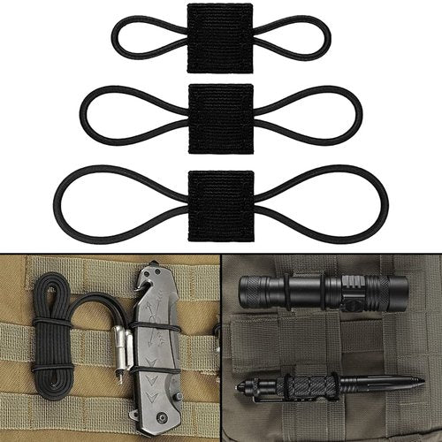 GearHill Elastic Webbing Binding Ribbon Multipurpose Backpacks Attachments Tactical Molle Backpack Accessories, Tactical EDC Gear (12 Pieces Black 3 Size Kit)