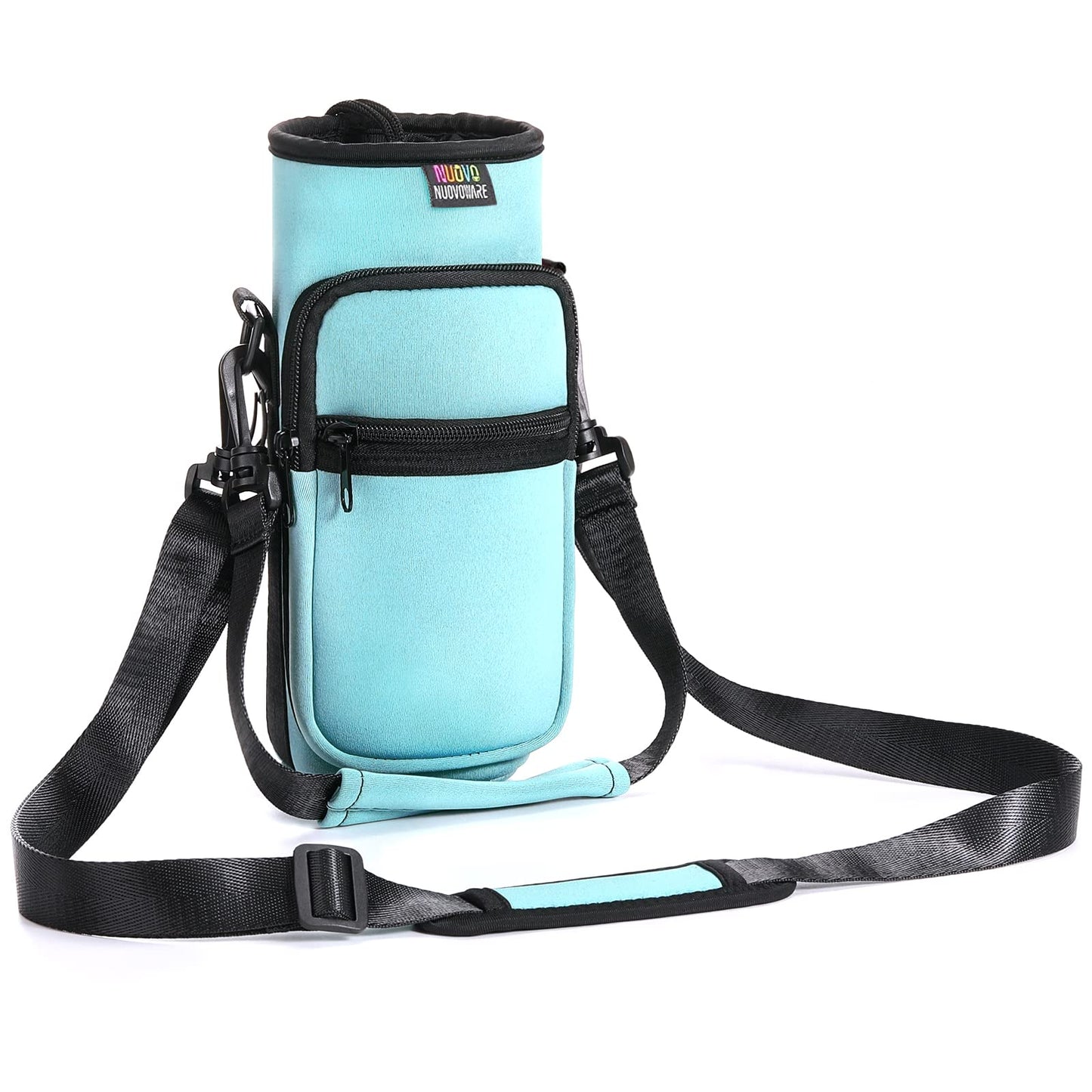Nuovoware Water Bottle Carrier Bag, 25oz/32oz Pouch Holder, Adjustable Shoulder Hand Strap 2 Pocket Sling Neoprene Sleeve Sports Water Bottle Bag for Men Women Hiking Travelling, Dusty Blue