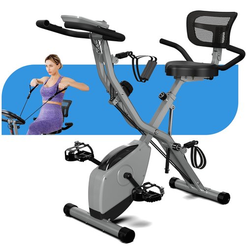 LINBOLUSA Indoor Exercise Bike for Seniors, 5 IN 1 Foldable Stationary Bike with 16-Level Magnetic Resistance and Tri-Position Ride, 330LBS Capacity, 6.6 LBS Flywheel, Upgrade Backrest for Home Workout 818 Gray