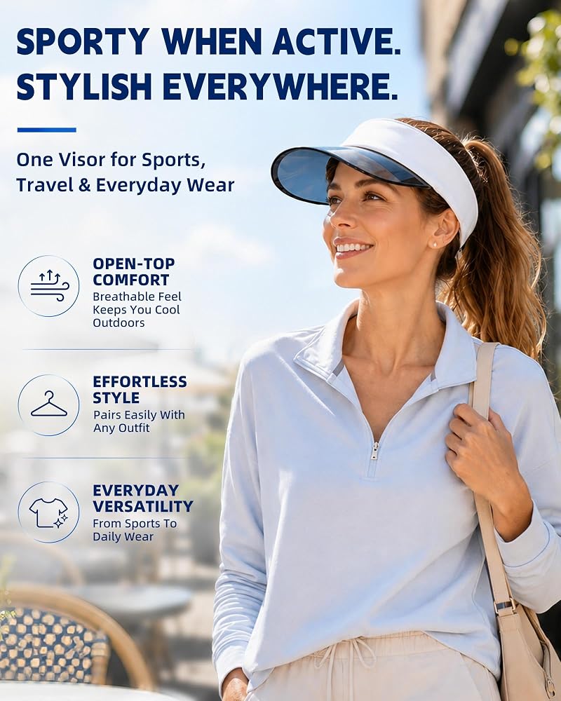 Transparent Sun Visor Hat for Women Men - UPF 50+ White Variation