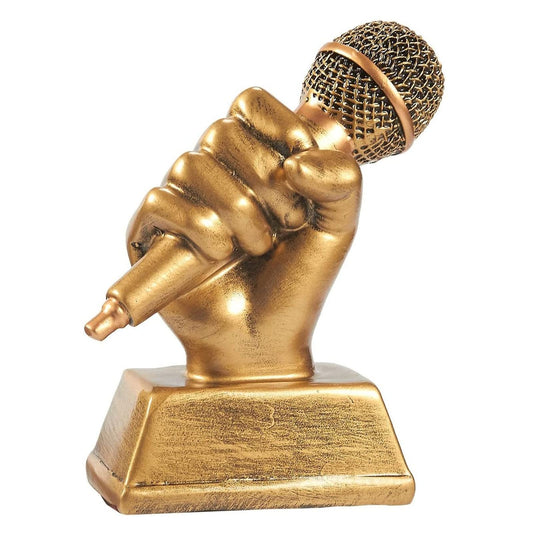 Juvale Golden Microphone Trophy - Small Resin Best Singing Award Prize for Karaoke, Lip Sync Battles, Singing Competitions, Birthday Parties (5.5x4.7x2.2 in)