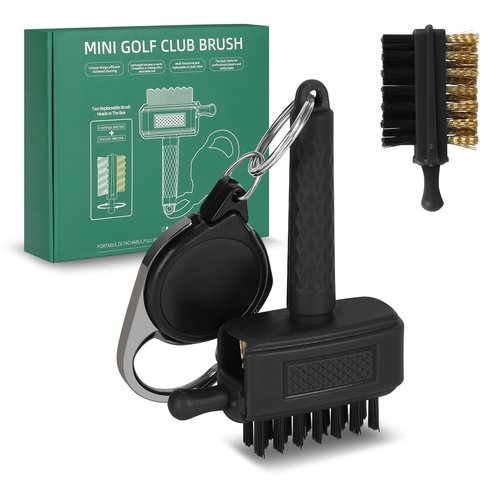 Mini Golf Club Brush with Retractable Clip Hard to snag on Bag Easy to Carry Save More Space Must Have Golf Accessories A Warm Golf Gift Suit for Kids/Men/Women/Elders (Black)