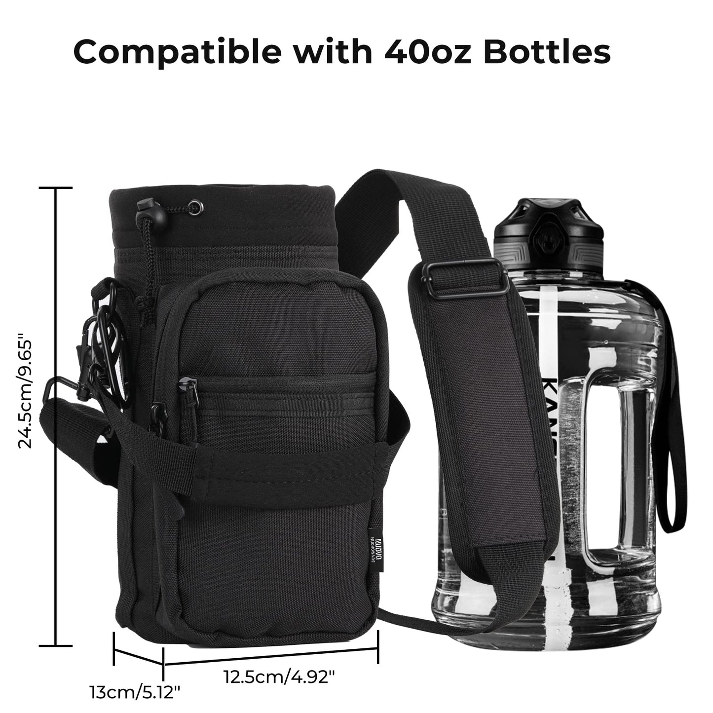 Nuovoware Water Bottle Carrier, 40oz Bottle Carrier Sports Water Bottle Holder with Adjustable Shoulder Strap, 2 Pockets Flask Sling Bag Drawstring Pouch for Climbing Hiking, Purple Starry Sky
