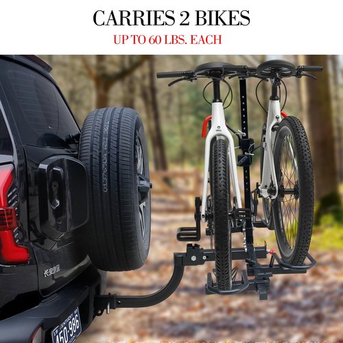 Hitch Bike Rack, 2-Bike Hitch Mount Bike Rack for Standard, Fat Tire and Electric Bicycles, Fits Cars, Trucks, SUVs, and Minivans, Folding Design, 220 lbs Capacity (Bent)