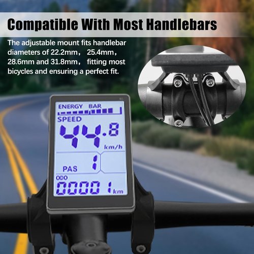 Electric Bike LCD Display, 5 Pin E Scooter M5 Panel Meter Screen with Waterproof Connector, E Bike Display Meter Control Panel Screen Suitable for 31.8 22.2mm Handlebar Electric Bike(No. 2 Protocol)