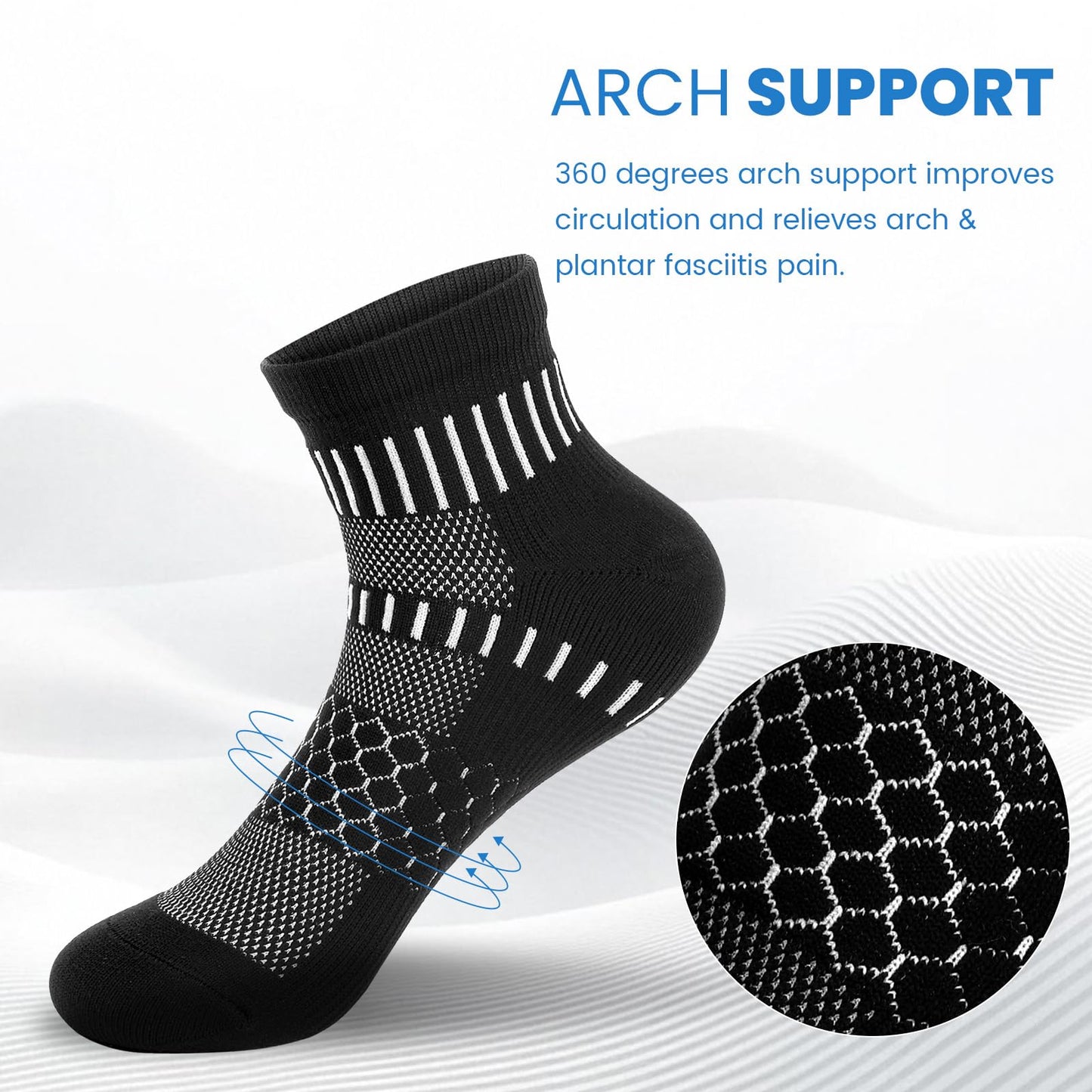 IRAMY Ankle Compression Socks for Women Men Coolmax Moisture Wicking Running Socks Plantar Fasciitis Relief 2 Pairs
