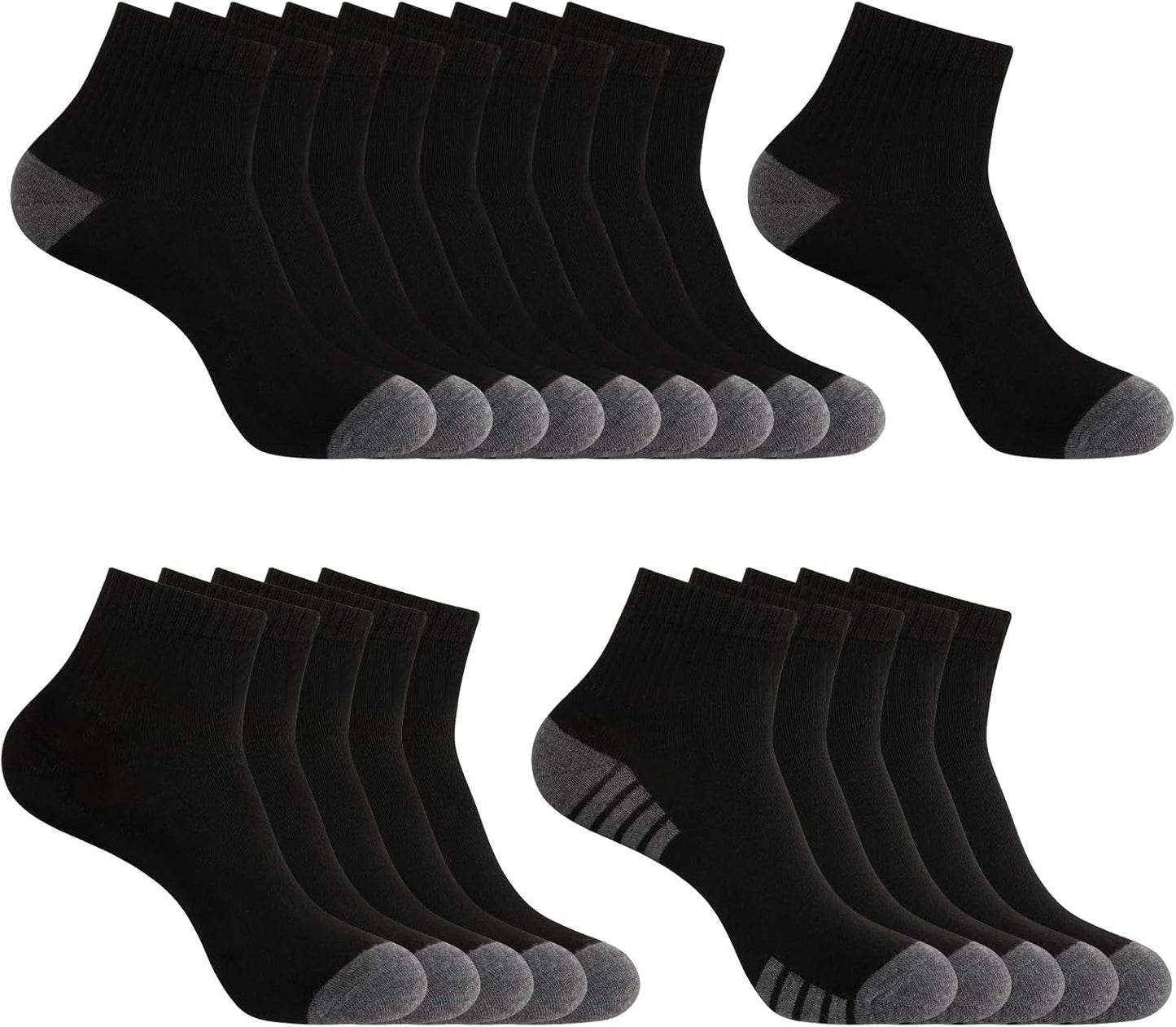 20 Pack 3 Styles Men's/Women's Mini Crew Ankle Socks Quarter Bulk - Breathable Thin Athletic Socks, Fits Shoe Size 8-11
