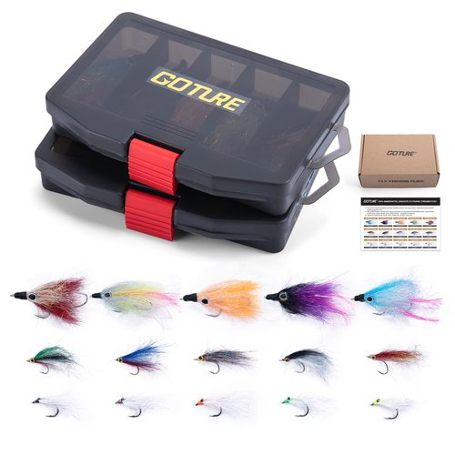 Goture Fly Fishing Flies Kit, Baitfish Streamer, Wounded Minnow, Crazy Charlie Bonefish Fly Fishing Lures for Trout Bass Steelhead Salmon, Gifts for Men