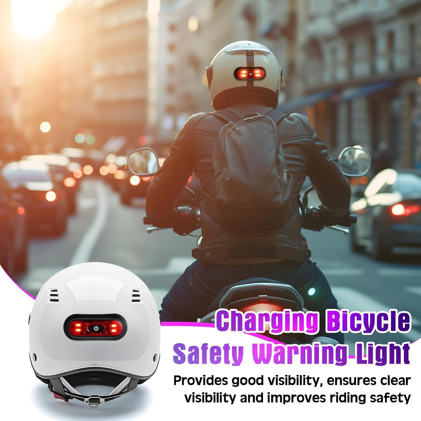 2 Set Motorcycle Bike LED Red Rear Helmet Light Rechargeable Bicycle Safety Warning Helmet Tail Lights with USB Chargeable Cable, Safety Warning Night Lamp for Night Riding