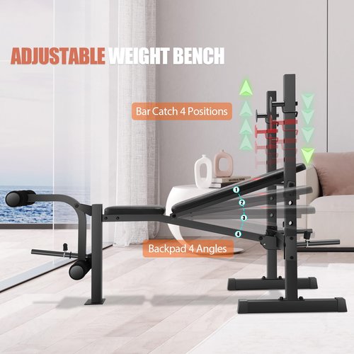 OPPSDECOR Weight Bench, 600LBS Adjustable Bench Press with Squat Rack & Leg Extension, 3 Sec Folding Workout Bench for Full Body Exercise, Incline Decline Flat Weight Benches for Home Gym Exercise