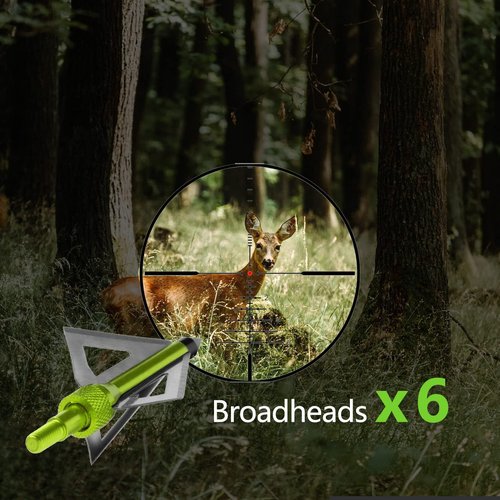 IRQ 20 Inch Crossbow Bolts and Crossbow Broadheads Set, Carbon Crossbow Arrows for Hunting and Outdoor Practice, 12 Green Arrows, 6 Broadheads(18 Pack)
